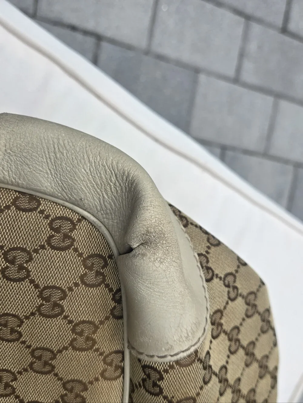Gucci Tan GG Canvas Satchel with Light Tan Leather Trim